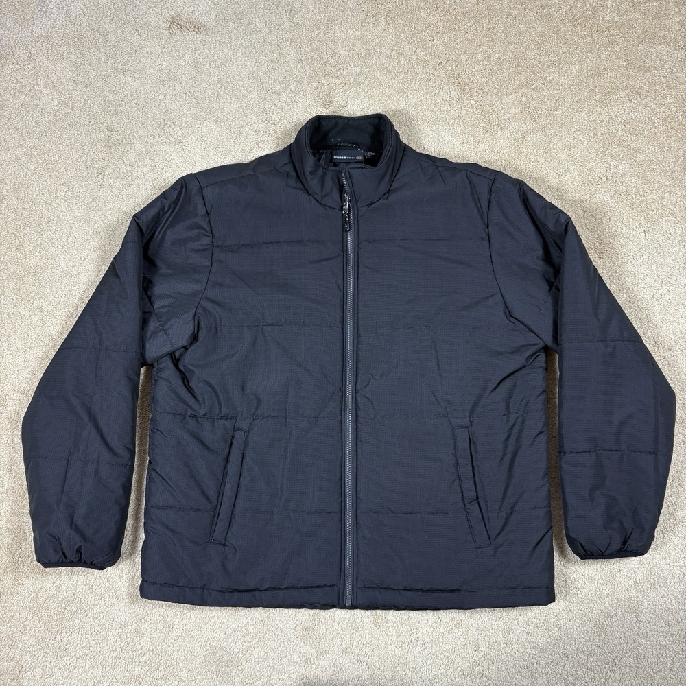 Swiss Tech Mens Puffer Jacket Black Quilted Insulated Full Zip Coat Large